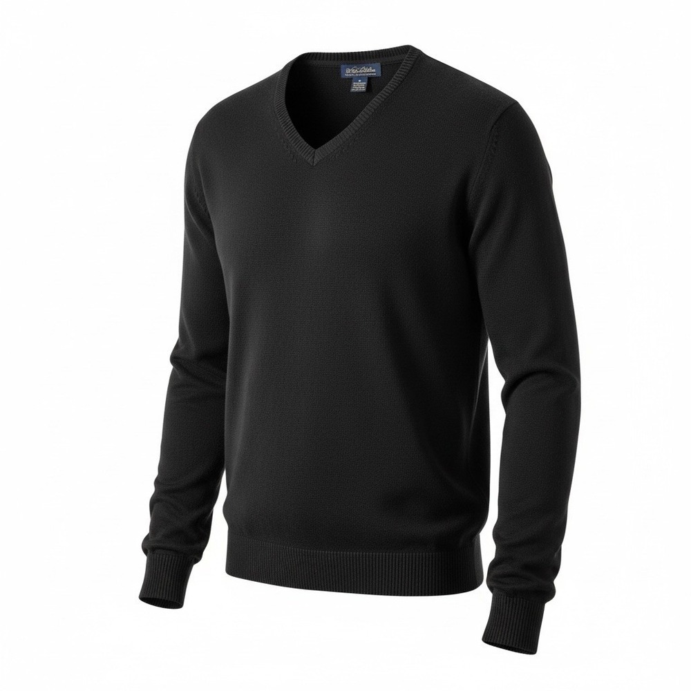 Brooks Brothers 346 Merino Wool Blend V-Neck Sweater Solid Black Men's XL